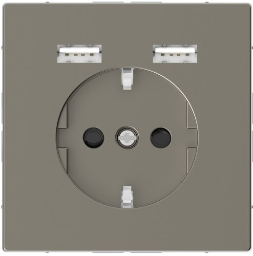 Розетка с заземлением +2xUSB тип A+A без рамки Schneider Electric Merten D-Life 1-м. никель картинка